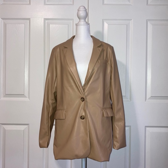 NWT Joie Faux Leather Tan Beige Blazer Coat Jacket - Picture 3 of 8